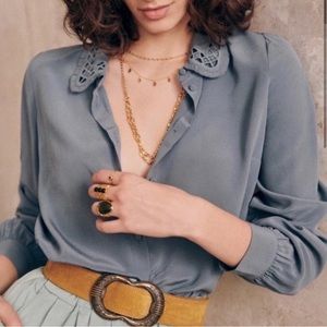 Vintage Blue Sezane Suzanne Silk Blouse
